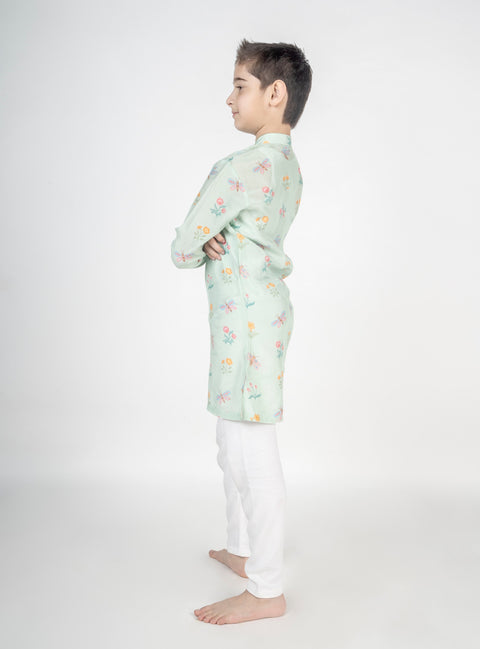 Pre-Order: Green Buta Embroidered Kurta Set