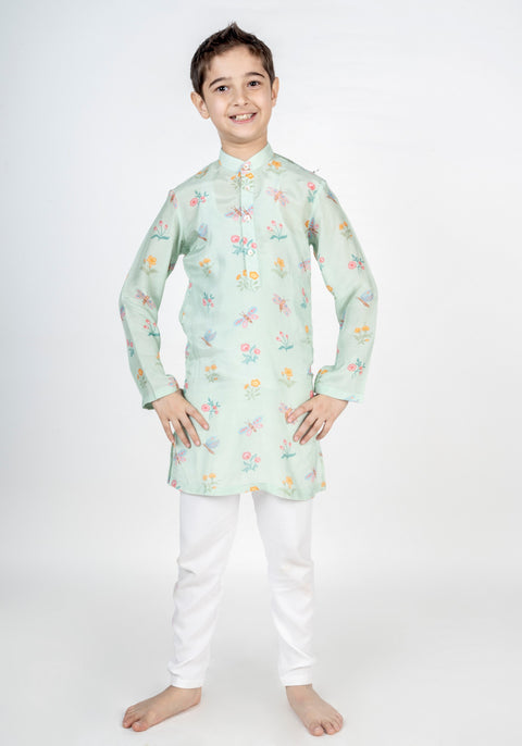 Pre-Order: Green Buta Embroidered Kurta Set