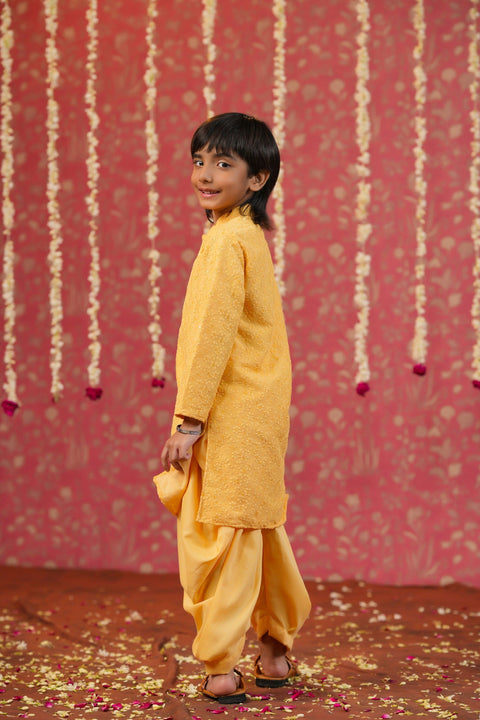 Pre-Order: Yellow Front Button Sherwani Style Kurta with Balloon Pants