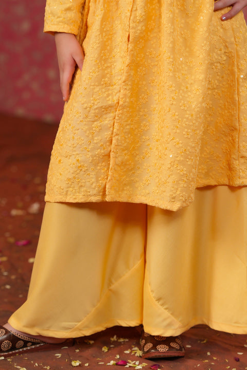 Pre-Order: Yellow Front Button Sherwani Style Kurta with Balloon Pants