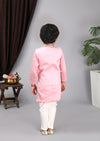 Pre-Order: Pink kurta pink printed nehru jacket off white churidar