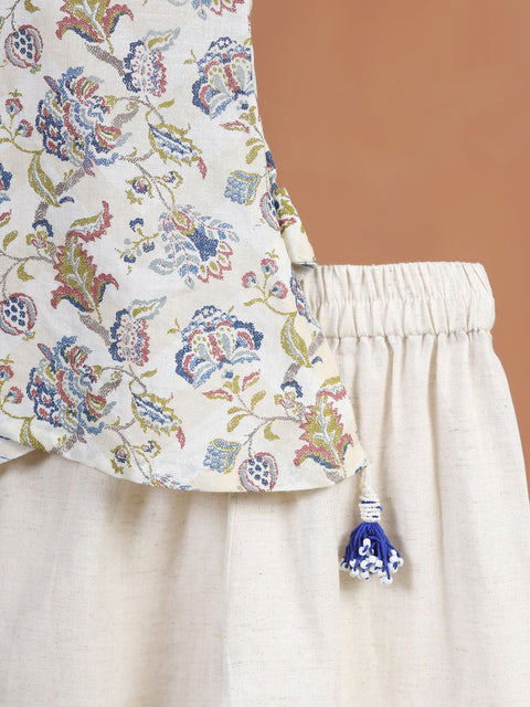 Pre-Order: GIRL FLORAL HEMMING KURTA SET-BEIGE