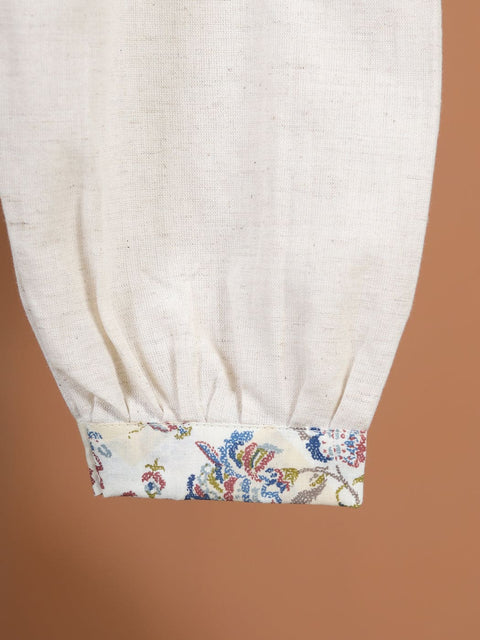 Pre-Order: GIRL FLORAL HEMMING KURTA SET-BEIGE