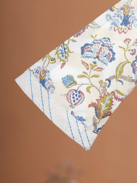 Pre-Order: GIRL FLORAL HEMMING KURTA SET-BEIGE