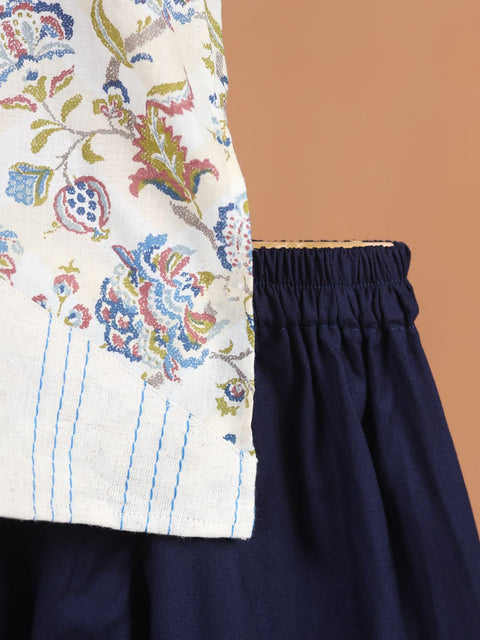 Pre-Order- Boys Floral Hemming Kurta Set- Beige