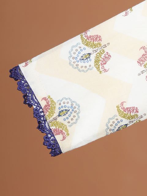 Pre-Order: GIRL FLORAL PRINTED KURTA SET-BEIGE