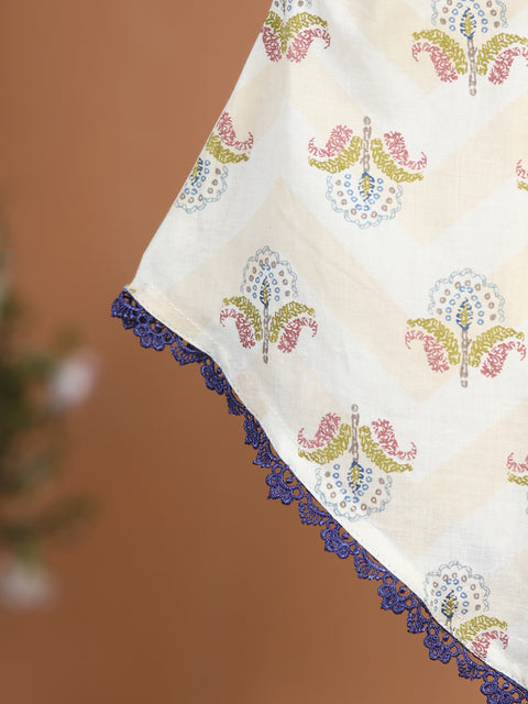 Pre-Order: GIRL FLORAL PRINTED KURTA SET-BEIGE