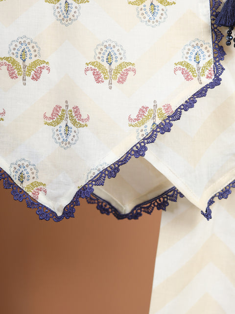 Pre-Order: GIRL FLORAL PRINTED KURTA SET-BEIGE