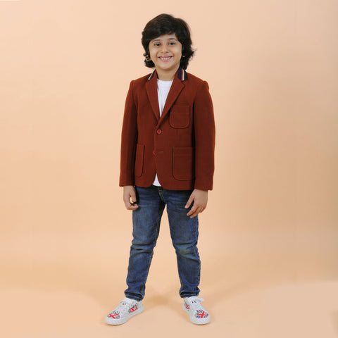 Pre-Order : BROWN KNIT BLAZER for Boys