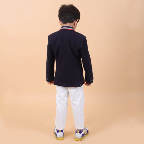 Pre-Order : NAVY BLUE KNIT BLAZER WITH COLLAR DETAILING for Boys
