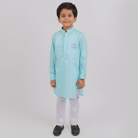 Pre-Order : ICE BLUE KURTA WITH WHITE PAJAMA  for Boys