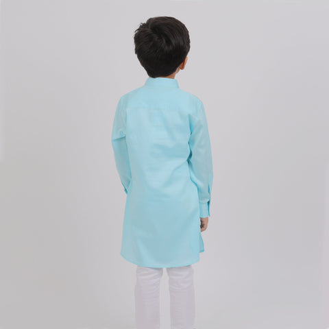 Pre-Order : ICE BLUE KURTA WITH WHITE PAJAMA  for Boys