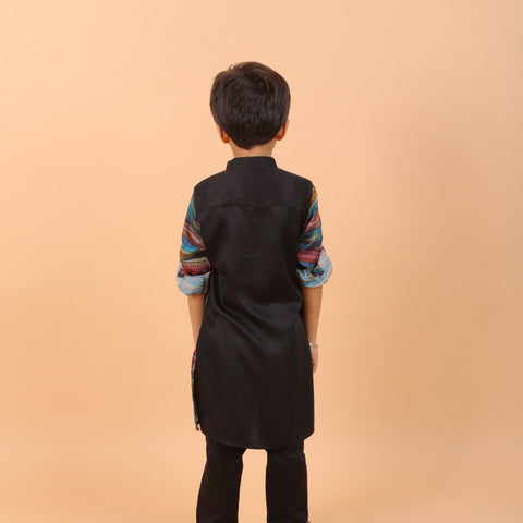 Pre-Order : MULTI COLOUR KURTA WITH BLACK PAJAMA for Boys
