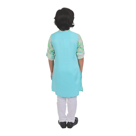 Pre-Order : GREEN AND WHITE KURTA WITH WHITE PANTS   for Boys