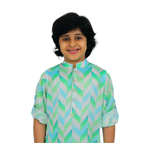 Pre-Order : GREEN AND WHITE KURTA WITH WHITE PANTS   for Boys