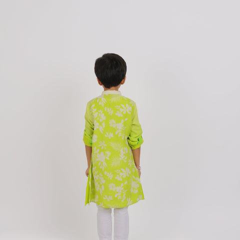 Pre-Order : LEMON GREEN KURTA WITH WHITE PANTS   for Boys