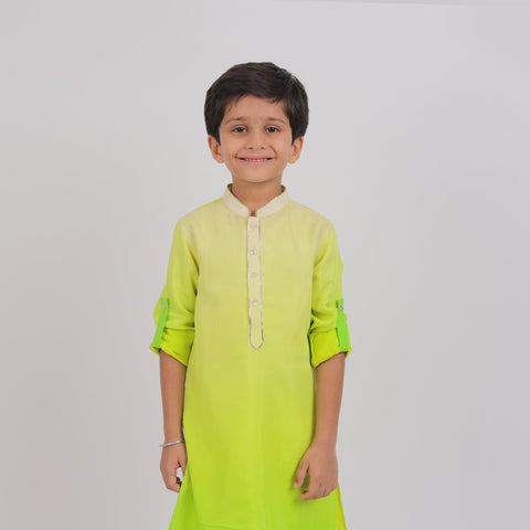 Pre-Order : LEMON GREEN KURTA WITH WHITE PANTS   for Boys