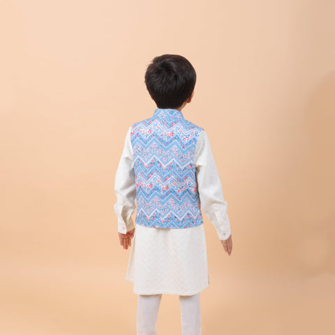 Pre-Order : BLUE BANDI SET WITH WHITE CHIKANKARI KURTA  for Boys