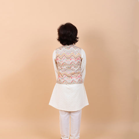 Pre-Order : YELLOW BANDI SET WITH OFF WHITE CHIKANKARI KURTA  for Boys