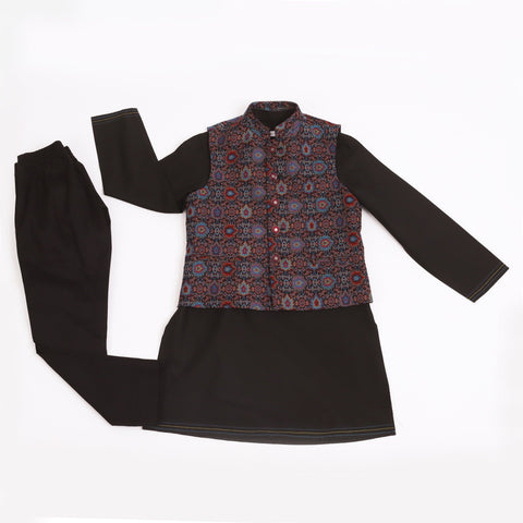Pre-Order : MULTICOLOUR BANDI WITH BLACK KURTA SET  for Boys