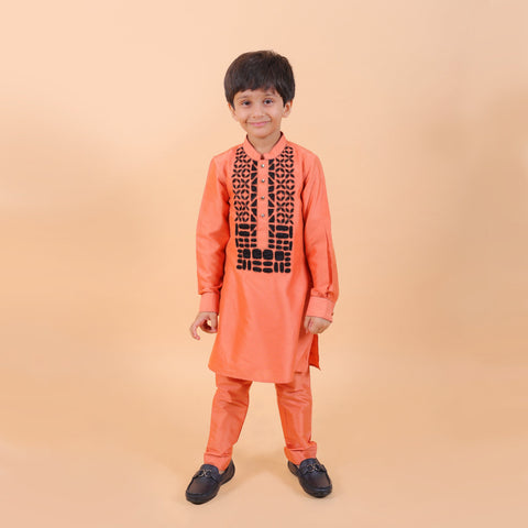 Pre-Order : RUST KURTA SET WITH FRONT DESIGN for Boys