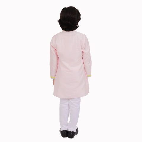 Pre-Order : Pink Kurta With Embroidery  & White Pants for Boys