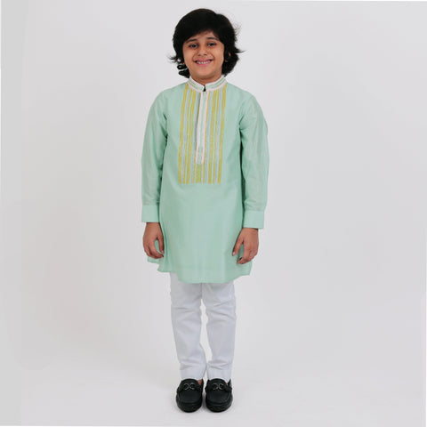 Pre-Order : Sea Green Kurta With White Pants for Boys