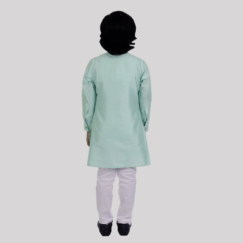 Pre-Order : Sea Green Kurta With White Pants for Boys