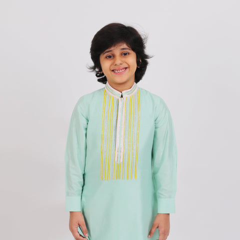 Pre-Order : Sea Green Kurta With White Pants for Boys