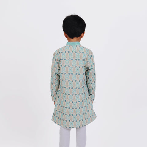 Pre-Order : BLUE PATTERN KURTA WITH WHITE PANTS for Boys