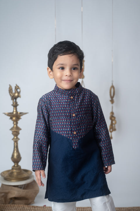 Pre-Order: Navy Blue Handblock Printed Kurta Set