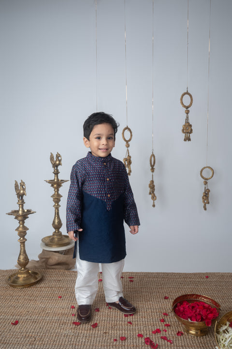Pre-Order: Navy Blue Handblock Printed Kurta Set