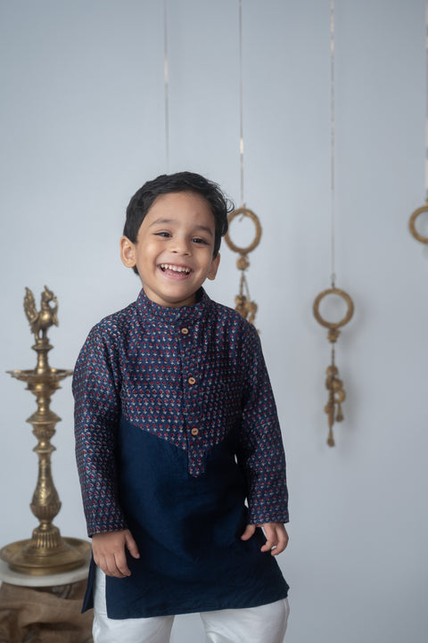 Pre-Order: Navy Blue Handblock Printed Kurta Set