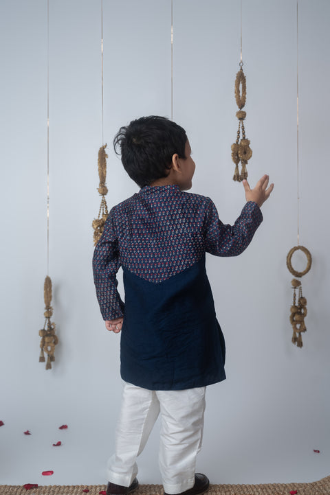 Pre-Order: Navy Blue Handblock Printed Kurta Set