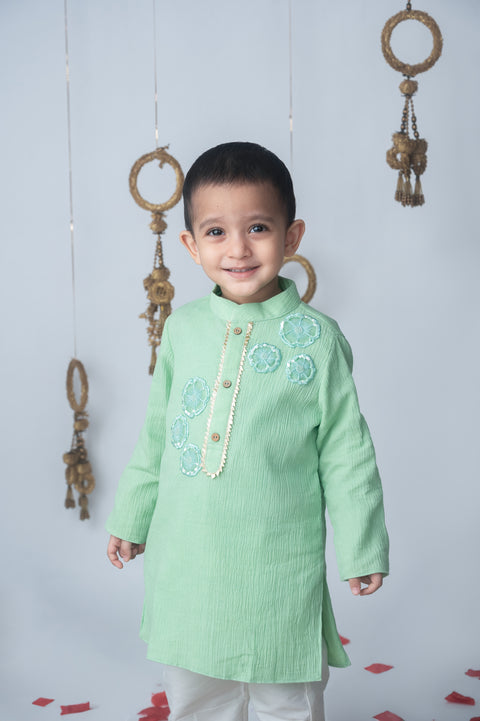 Pre-Order: Pista Green Embroidered Kurta Set with White Pants