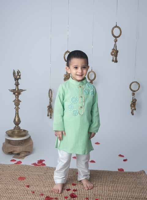Pre-Order: Pista Green Embroidered Kurta Set with White Pants