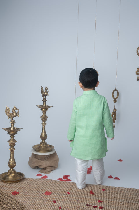 Pre-Order: Pista Green Embroidered Kurta Set with White Pants