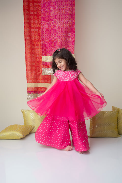 Pre-Order: Pink Bandhani Embroidered Palazzo Set