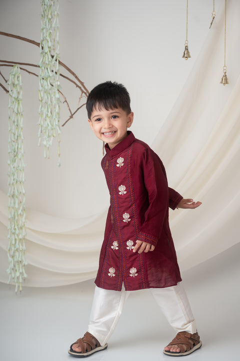 Pre-Order: Boys Maroon Embroidered Kurta Set