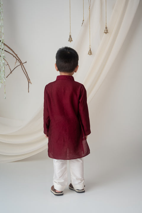 Pre-Order: Boys Maroon Embroidered Kurta Set