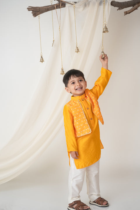 Pre-Order: Yellow Kurta Set with Attached bandhni jacket
