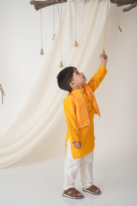 Pre-Order: Yellow Kurta Set with Attached bandhni jacket