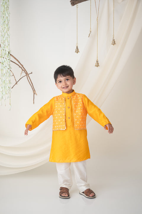 Pre-Order: Yellow Kurta Set with Attached bandhni jacket