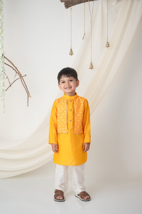 Pre-Order: Yellow Kurta Set with Attached bandhni jacket