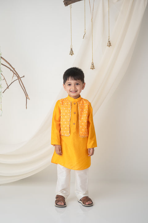 Pre-Order: Yellow Kurta Set with Attached bandhni jacket