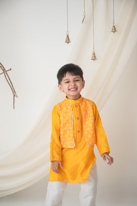 Pre-Order: Yellow Kurta Set with Attached bandhni jacket