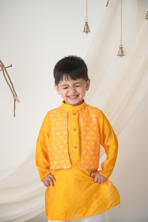 Pre-Order: Yellow Kurta Set with Attached bandhni jacket