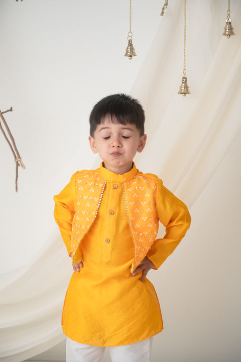 Pre-Order: Yellow Kurta Set with Attached bandhni jacket