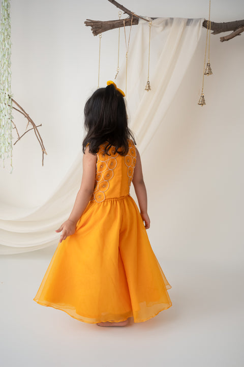 Pre-Order: Yellow Hand embroidered Organza Palazzo Set