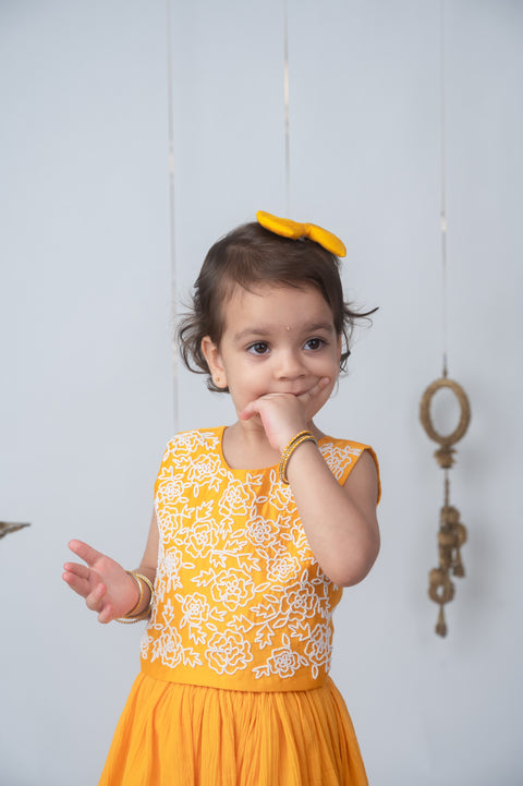 Pre-Order: Sunshine Yellow Embroidered Lehenga Set with Dupatta for Girls